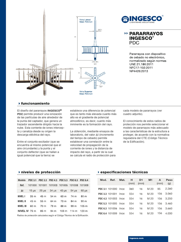 FT Pararrayos PDC Une Es | PDF | Cantidades fisicas | Electricidad
