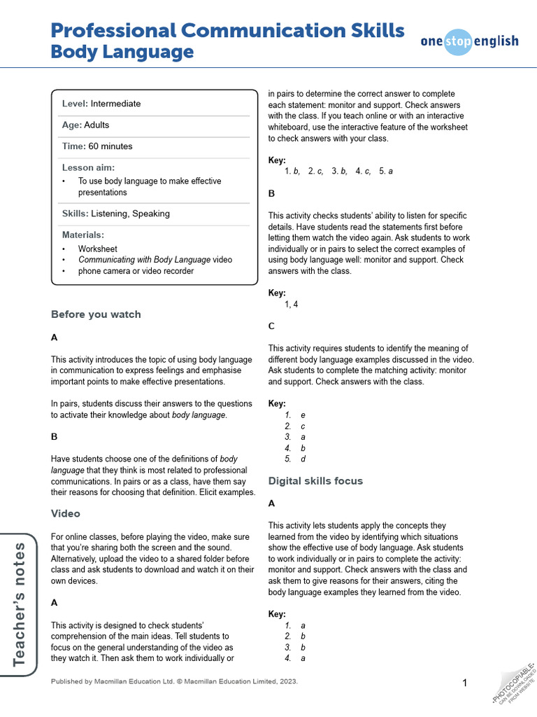 Mastering Body Language for Presentations | PDF | Body Language ...