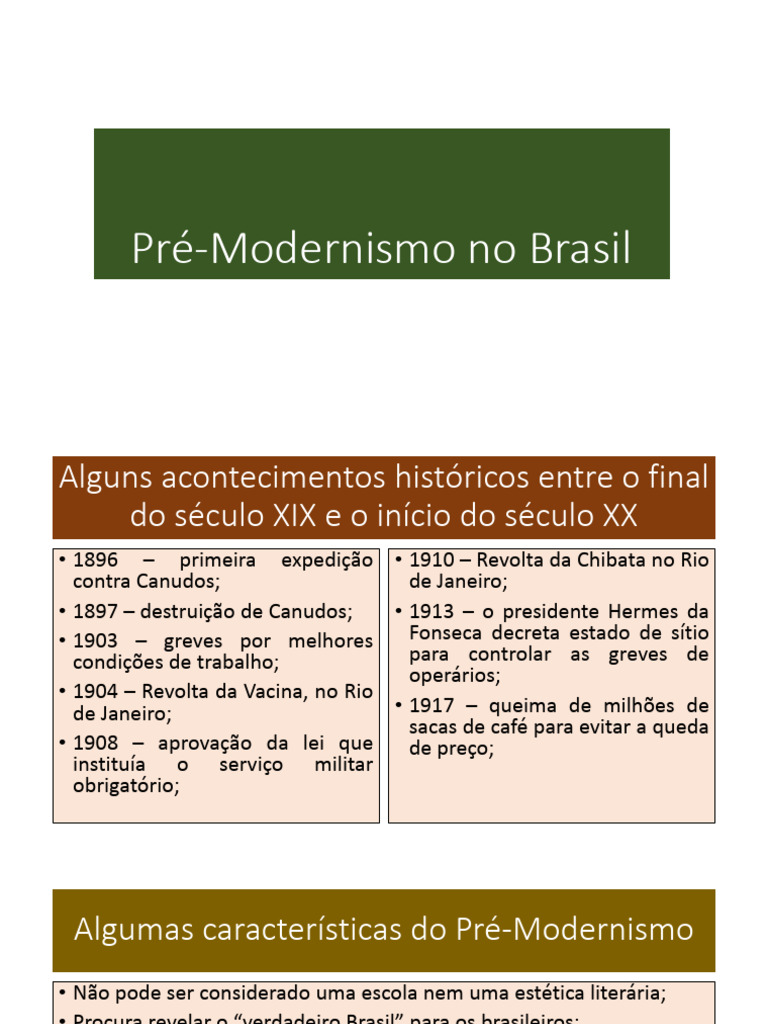 Pré-Modernismo no Brasil: Contexto e Autores | PDF | Brasil