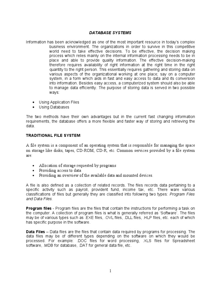 Database Systems: Traditional File System | PDF | Databases ...