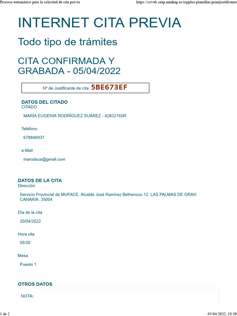 Proceso automático para la solicitud de cita previa PDF