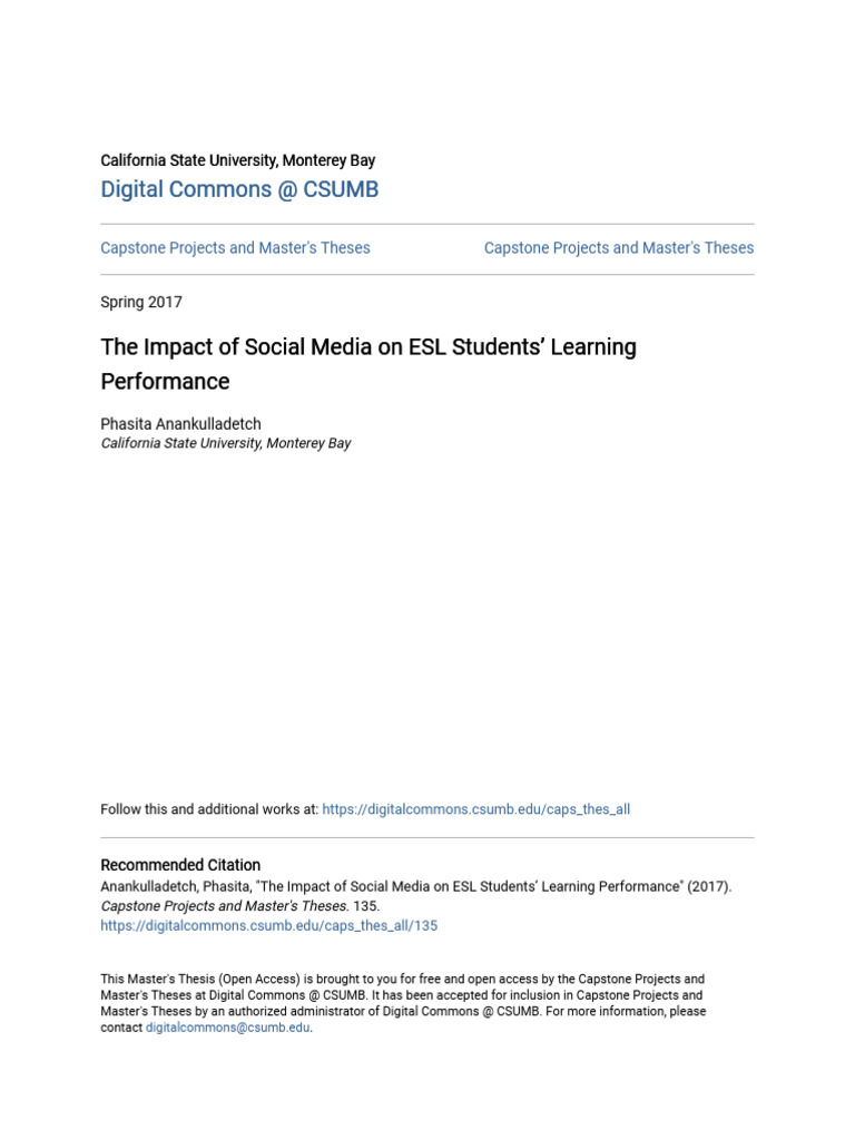 The Impact of Social Media On ESL Students - Learning Performance | PDF ...