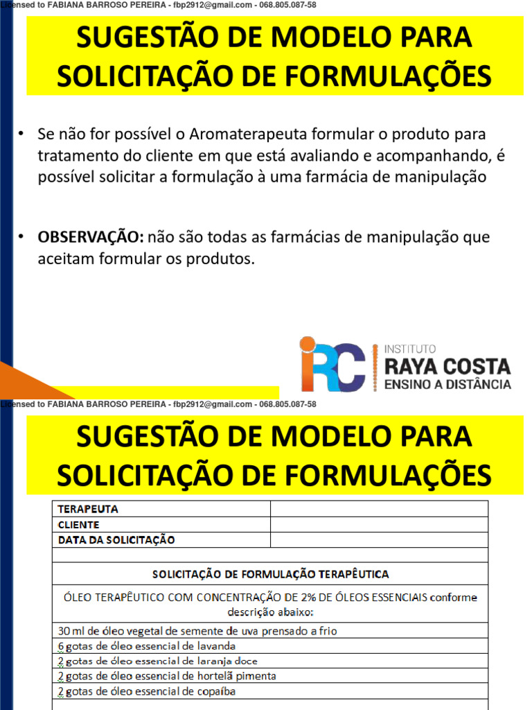 Sugestão de Solicitação de Formulações | PDF