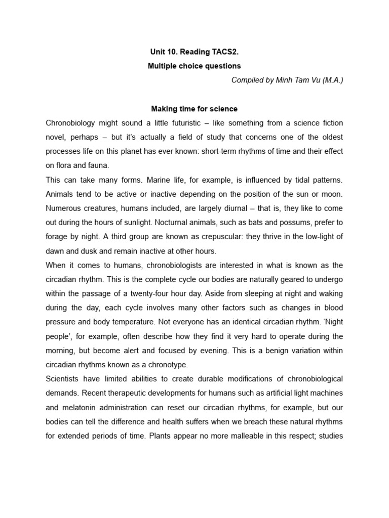 Unit 10 reading tacs2 multiple choice questions example pdf