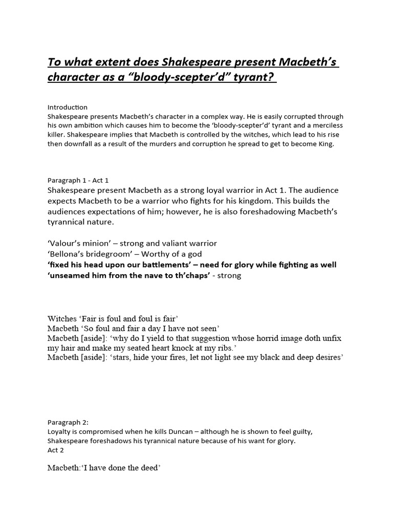 Macbeth's Tyranny and Ambition Explored | PDF | Macbeth | Shakespearean ...