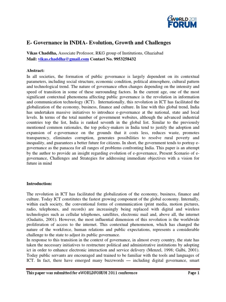Evolution and Challenges of E-Governance in India | PDF | E Government ...