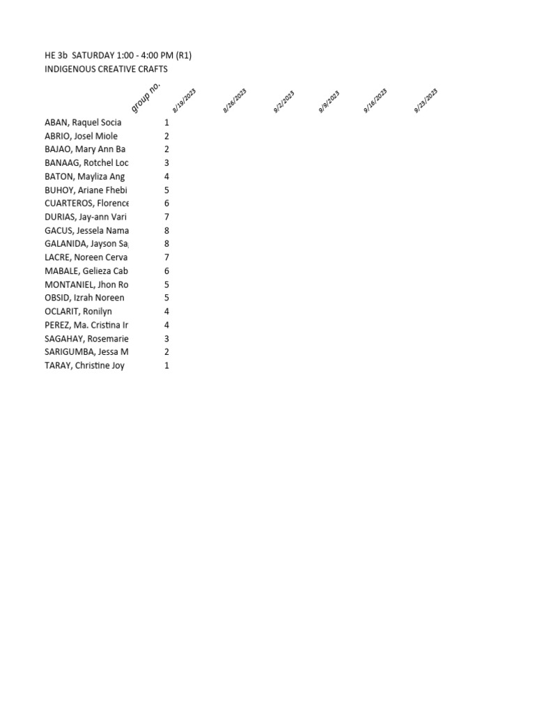 Indigenous Crafts Class Attendance | PDF