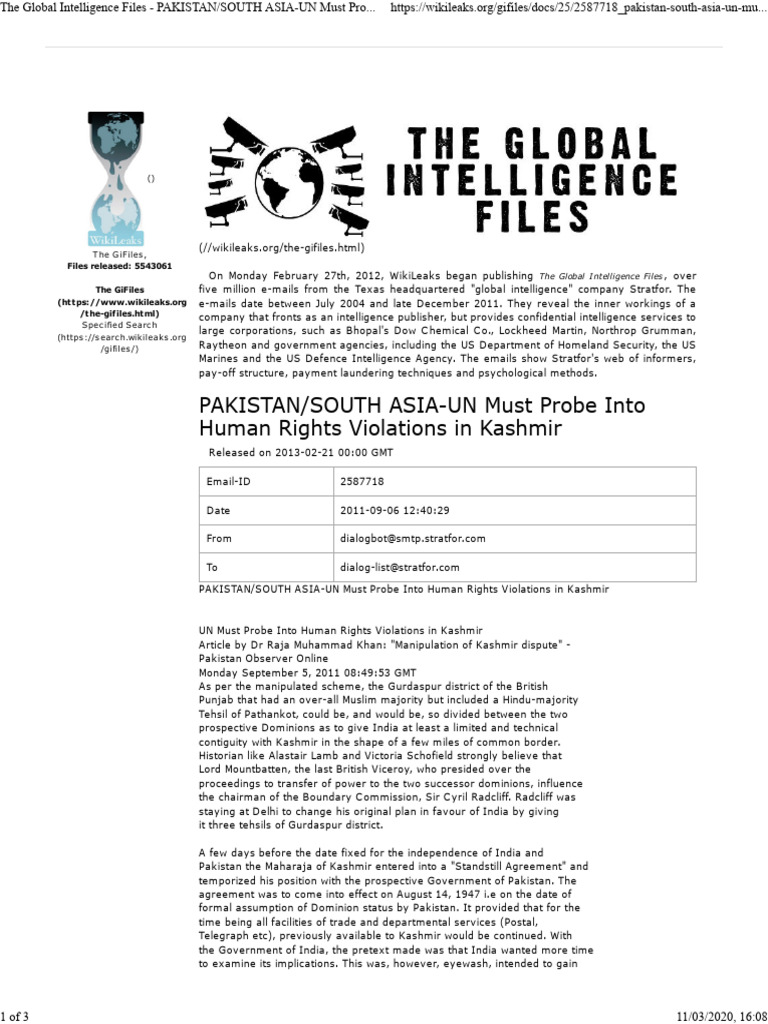 The Global Intelligence Files - PAKISTAN-SOUTH ASIA-UN Must Probe Into ...