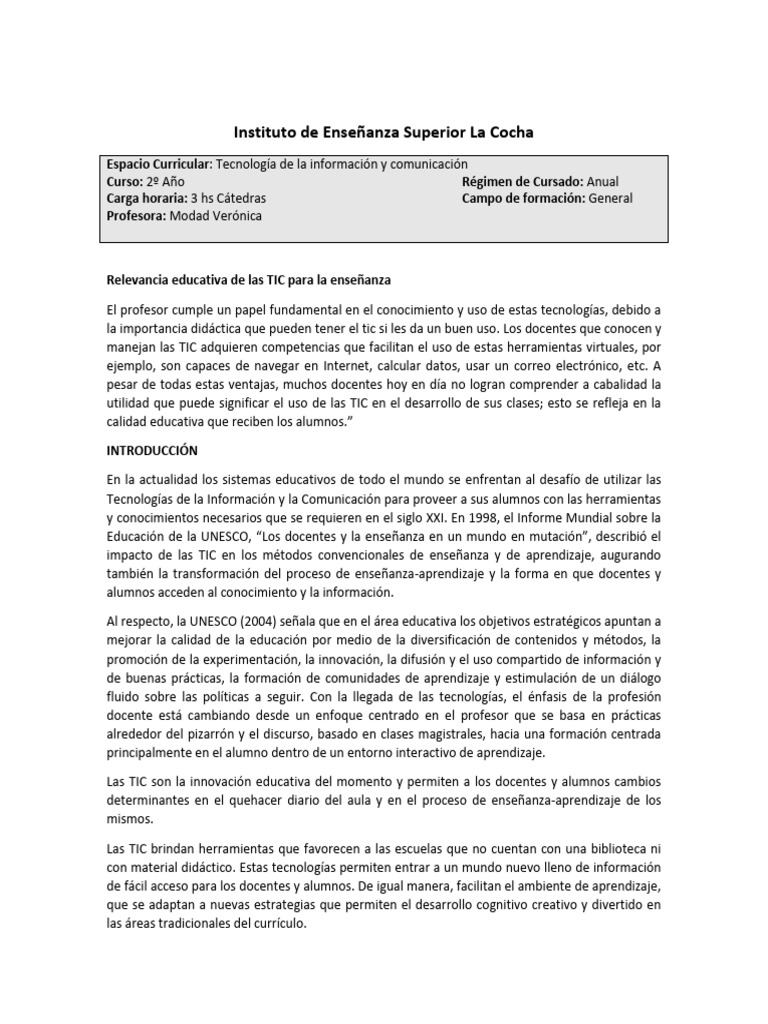 Relevancia Educativa de Las TIC para La Enseñanza | PDF | Enseñando ...