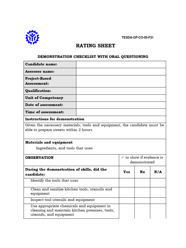 Rating sheet pdf tools