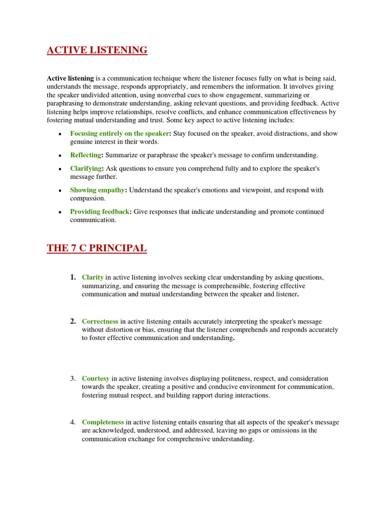 Active Listening Techniques Explained | PDF | Communication ...