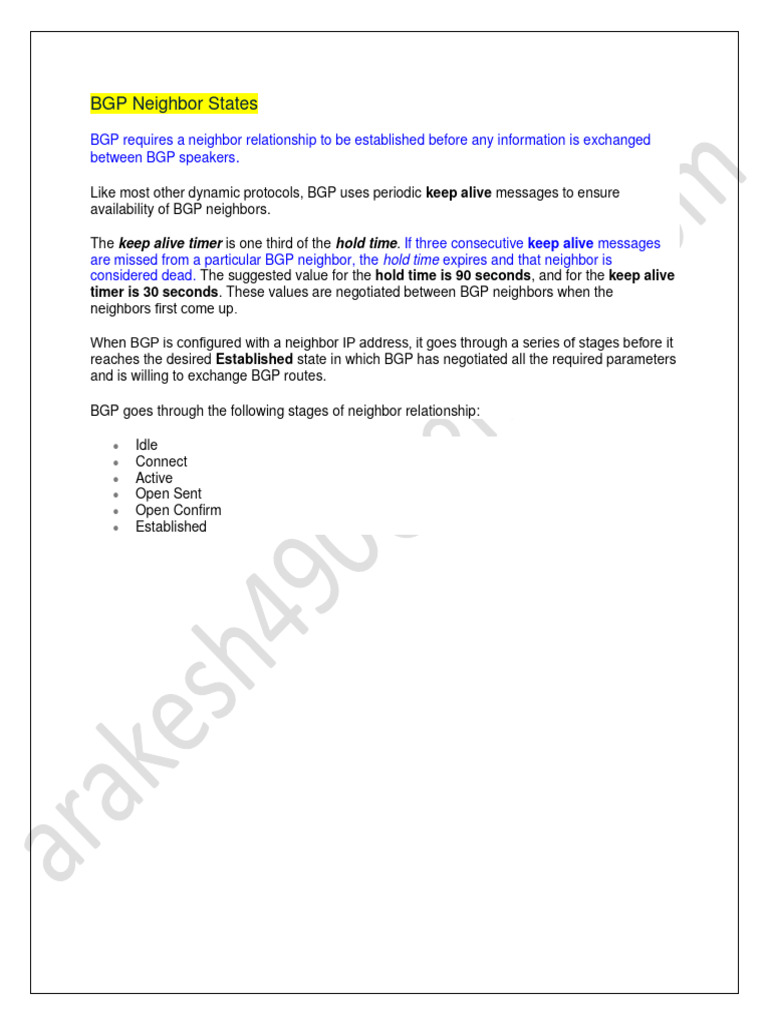 Bgp Neighbor States Pdf Transmission Control Protocol Internet