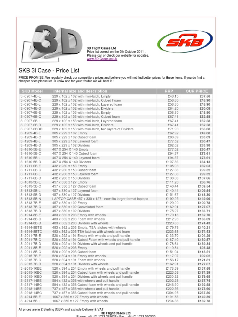 SKB Flight Cases Price List 2011 | PDF | Foam