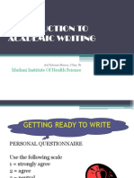 Introduction To Academic Writing: Madani Institute of Health Science