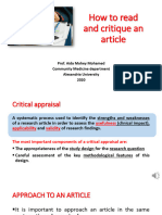 Lecture 20 Critical Appraisal of Medical Literature