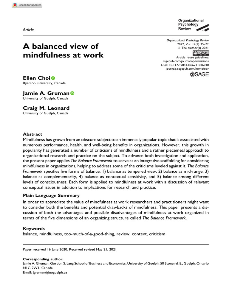 Mindfulness at Work: A Balanced Perspective | PDF | Mindfulness ...