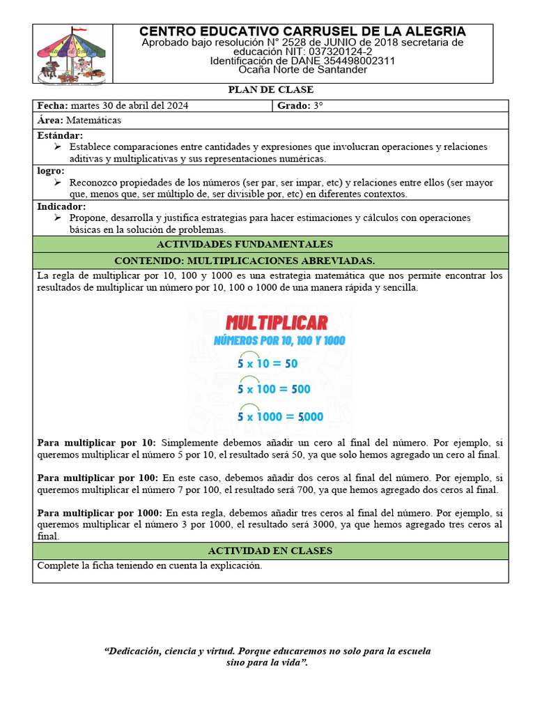 Plan de Clases para Tercer Grado | PDF | Familia | Esqueleto