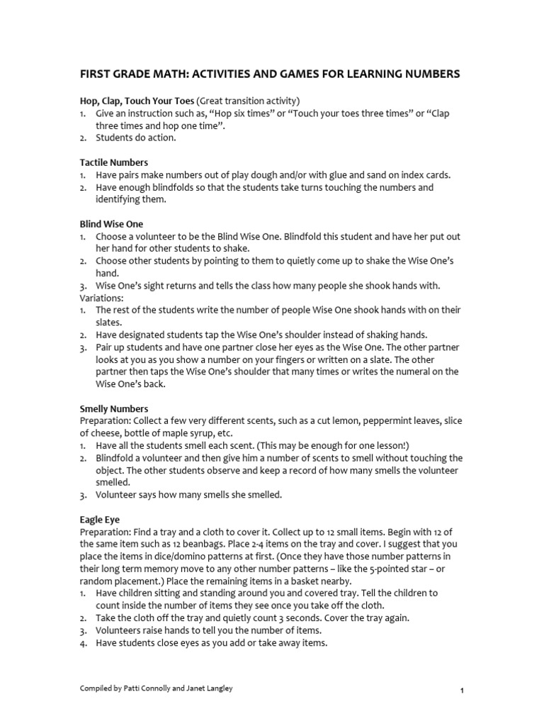 2 math irst grade math games for learning numbers pdf