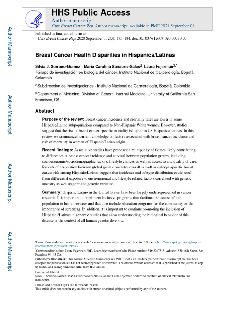 Breast Cancer Disparities in Hispanics/Latinas | PDF | Cancer | Breast ...