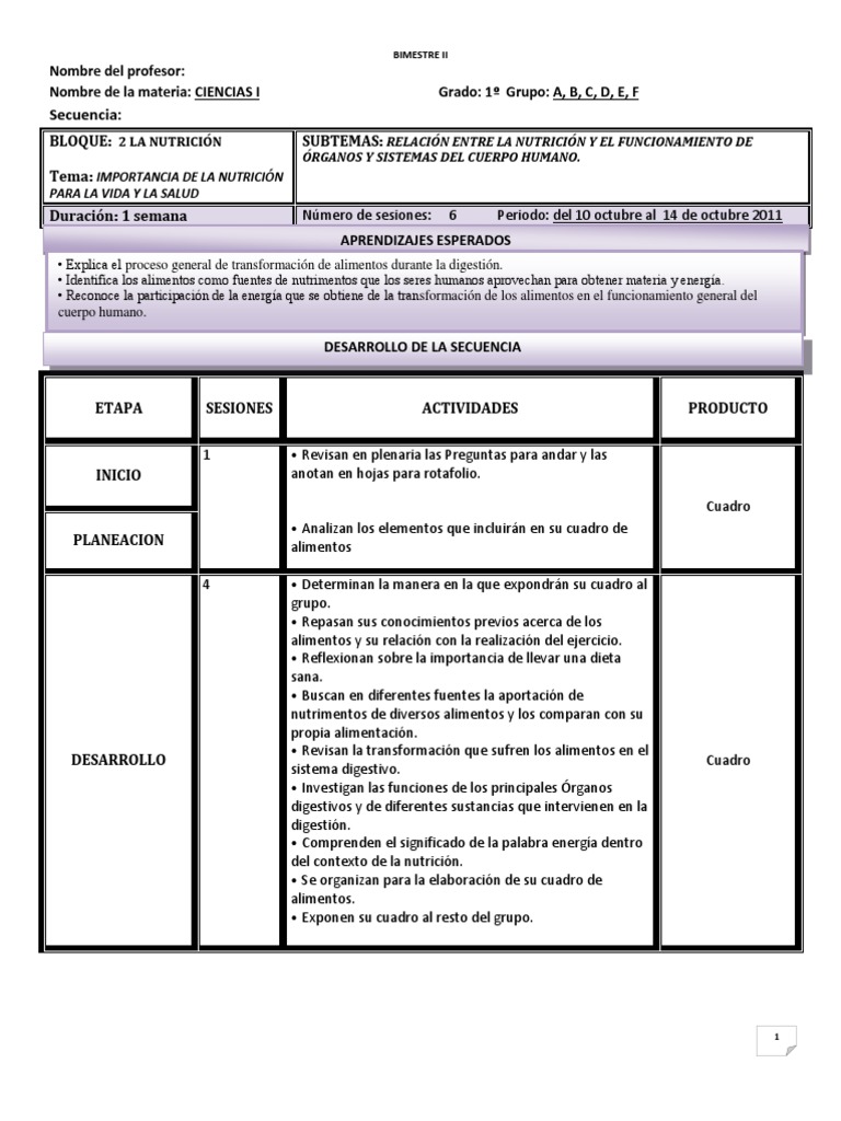 Ciencias I Biologia Planeacion Didactica Bimestre