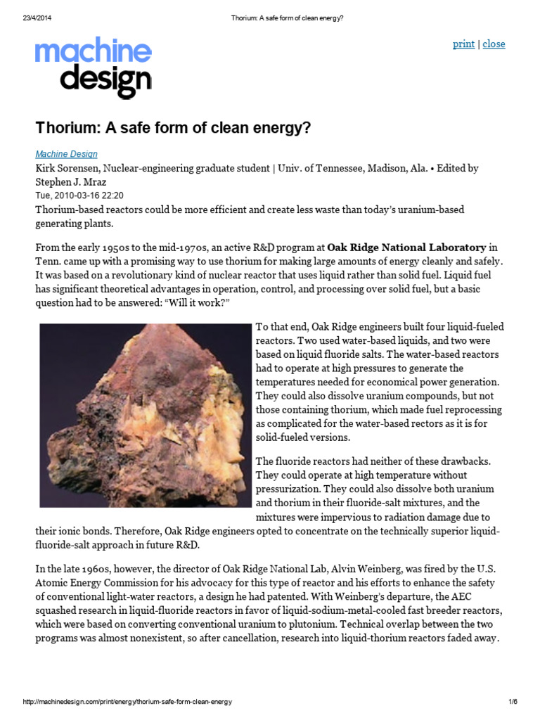 Thorium Reactors: Clean Energy Potential | PDF | Nuclear Reactor ...