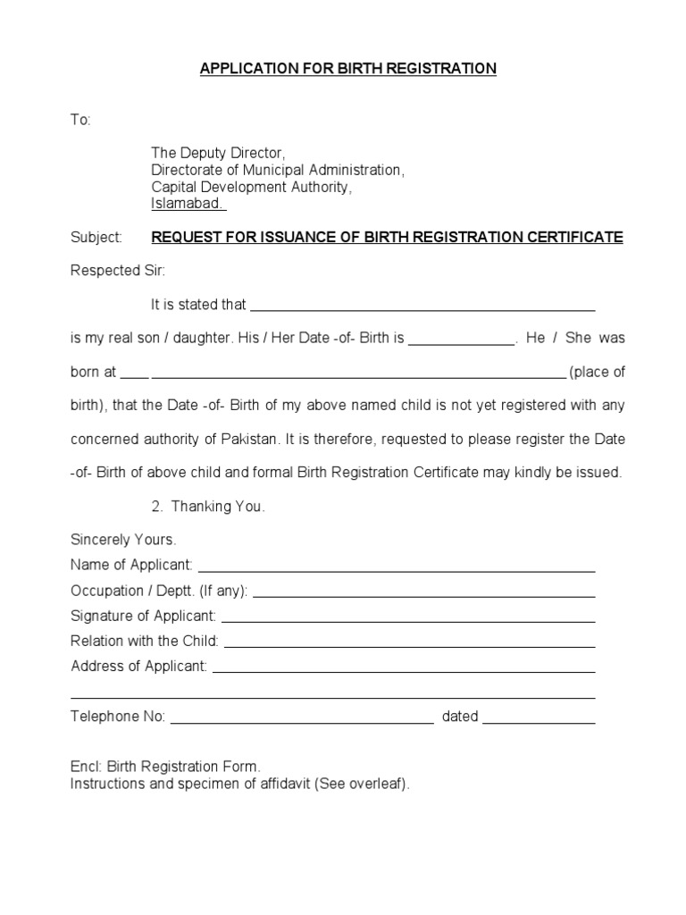 Application Birth Certificate Birth Certificate Affidavit
