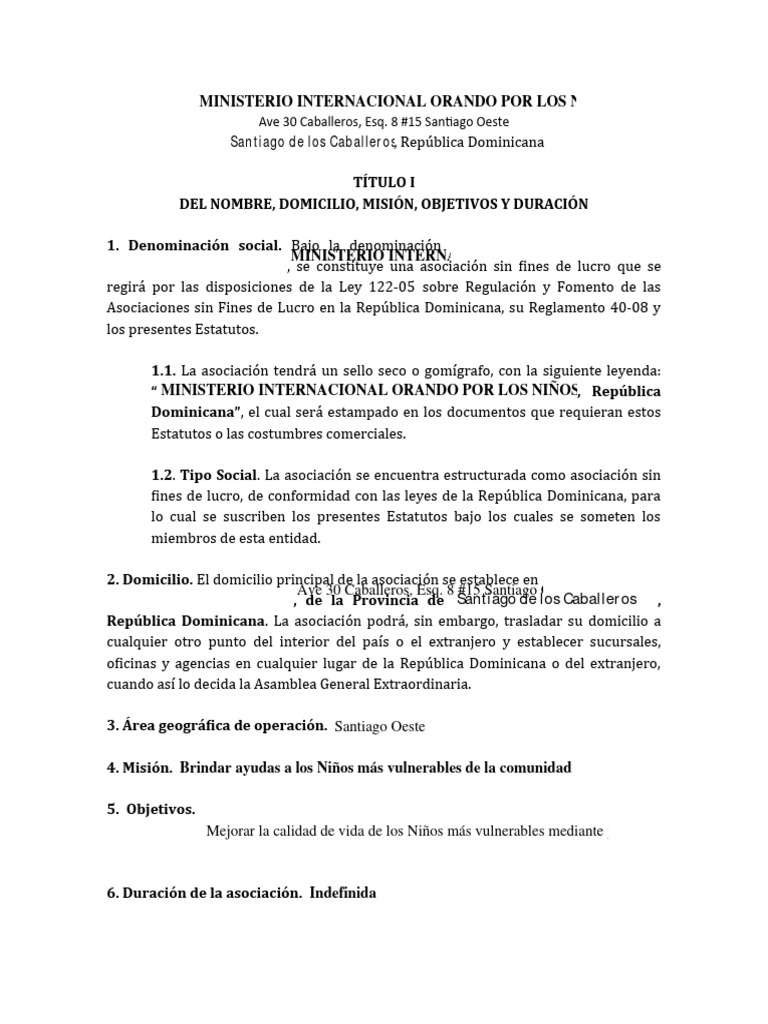 Modelo Estatutos ASFL | PDF | Organización sin ánimo de lucro ...