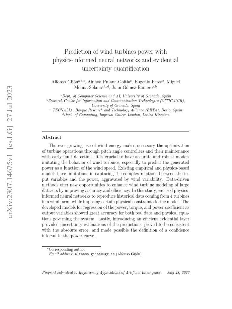 Wind Turbine Power Prediction Models | PDF | Artificial Neural Network ...