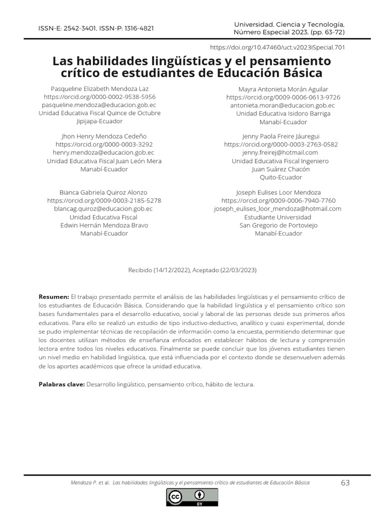 Habilidades lingüísticas y pensamiento crítico en educación básica ...