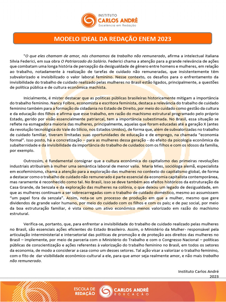 Modelo Ideal Redação Enem 2023 | PDF | Economia | Educação em Artes ...