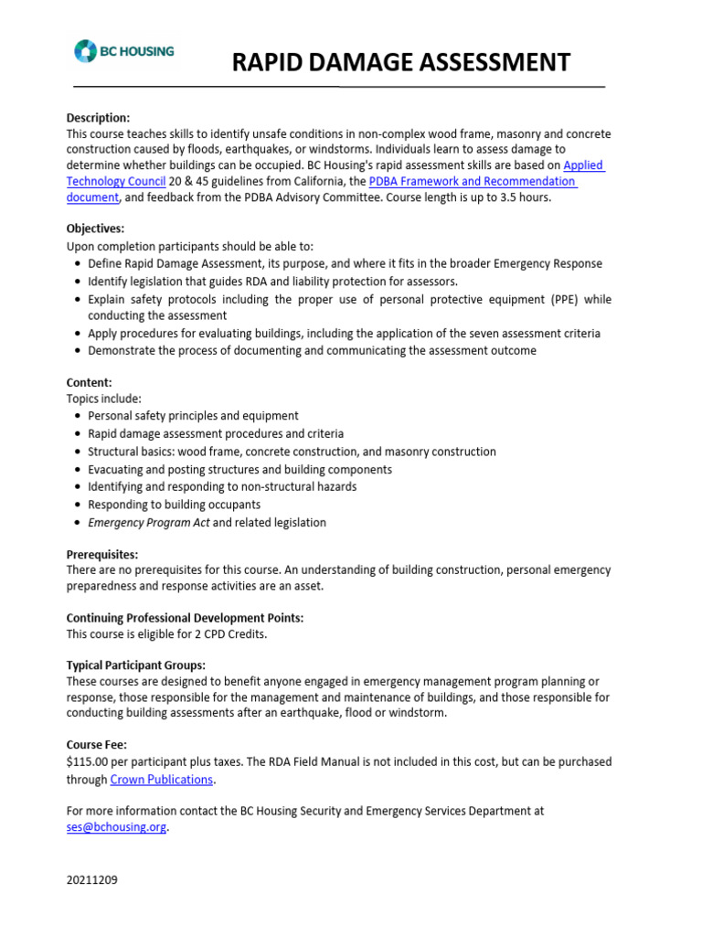 Rapid Damage Assessment Course Overview | PDF | Business | Technology ...