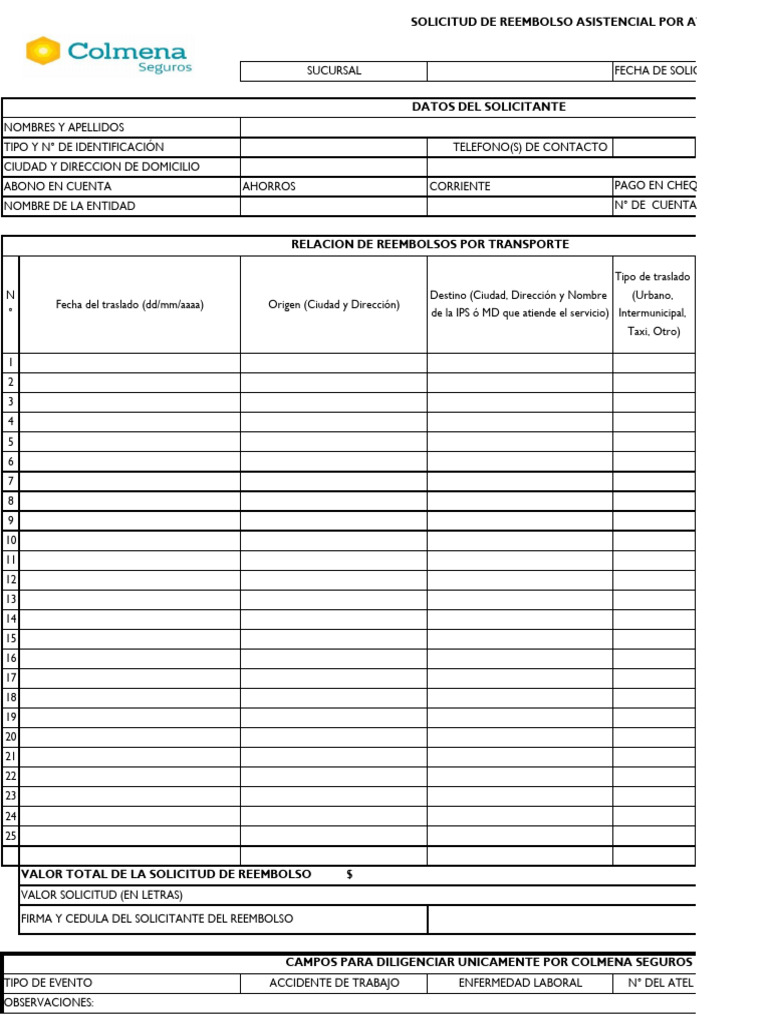 formato reembolso asistencial | PDF