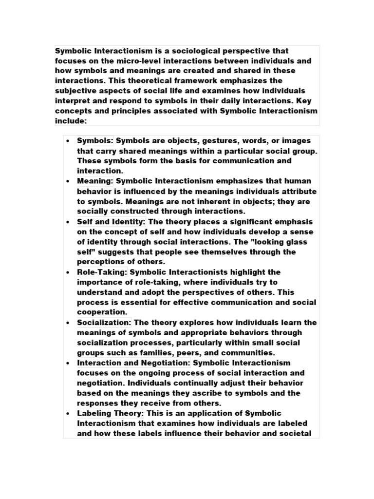 Understanding Symbolic Interactionism | PDF | Self Concept | Sociology