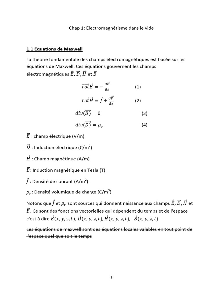 Permittivité et magnétisme dans le vide | PDF | Équations de Maxwell ...