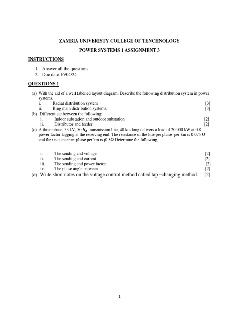 Power Systems Assignment 3 Overview | PDF | Electric Power Transmission ...