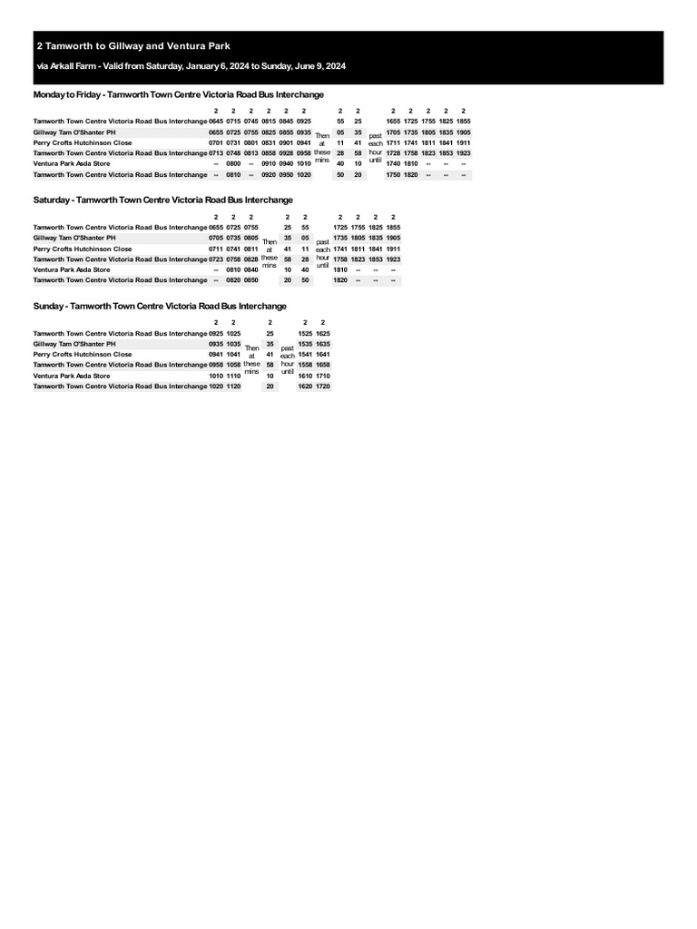 Tamworth Bus Schedule: Victoria Road Interchange | PDF