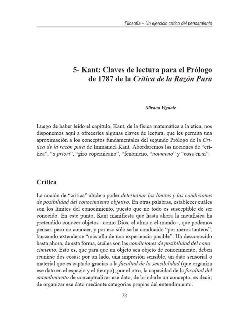 Claves de Kant en la Crítica de la Razón Pura | PDF | Immanuel Kant | A ...