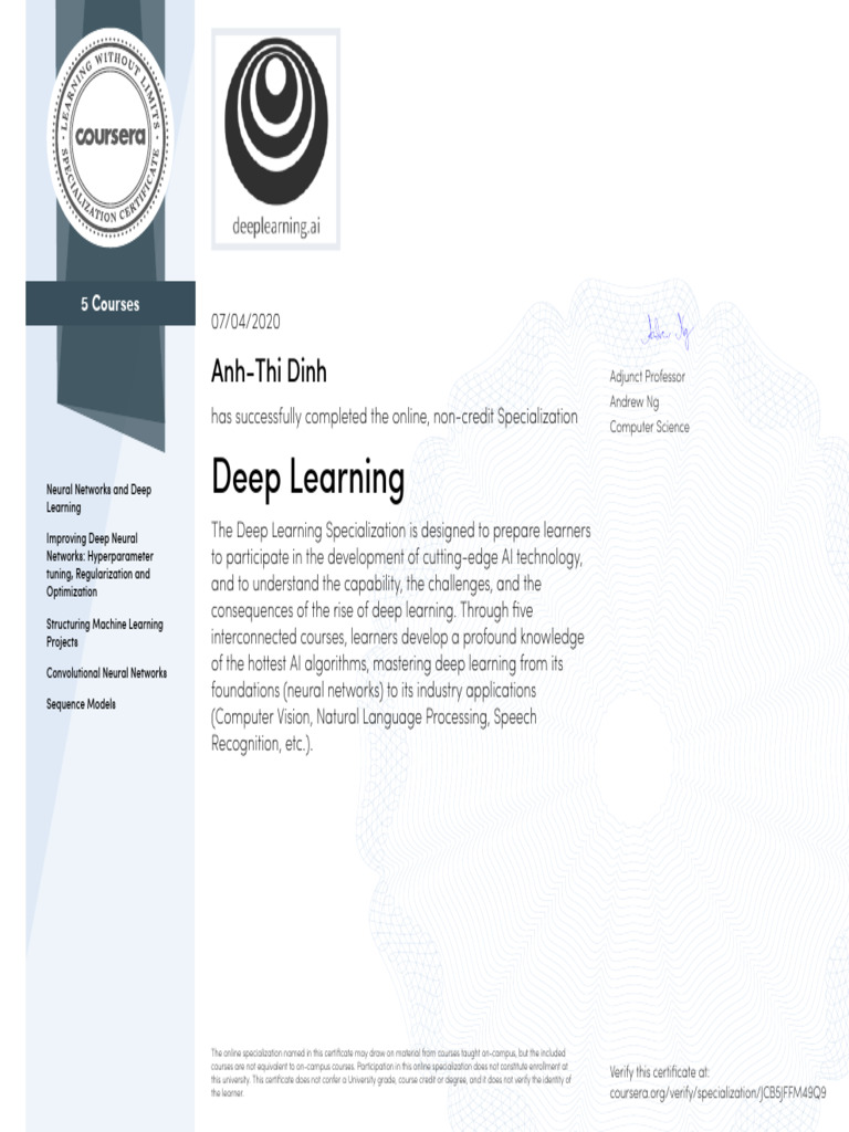 Coursera Deep Learning by Andrew NG | PDF | Career & Growth | Business