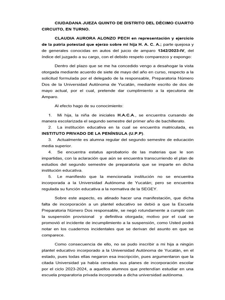 Amparo para Inscripción Escolar en Yucatán | PDF | Sentencia (ley) | Juez