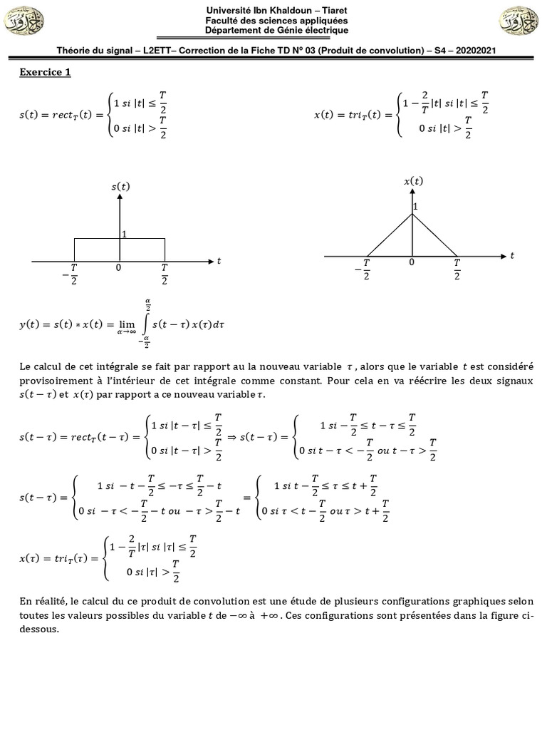 Correction TD Convolution en Génie Électrique | PDF | Mathématiques ...