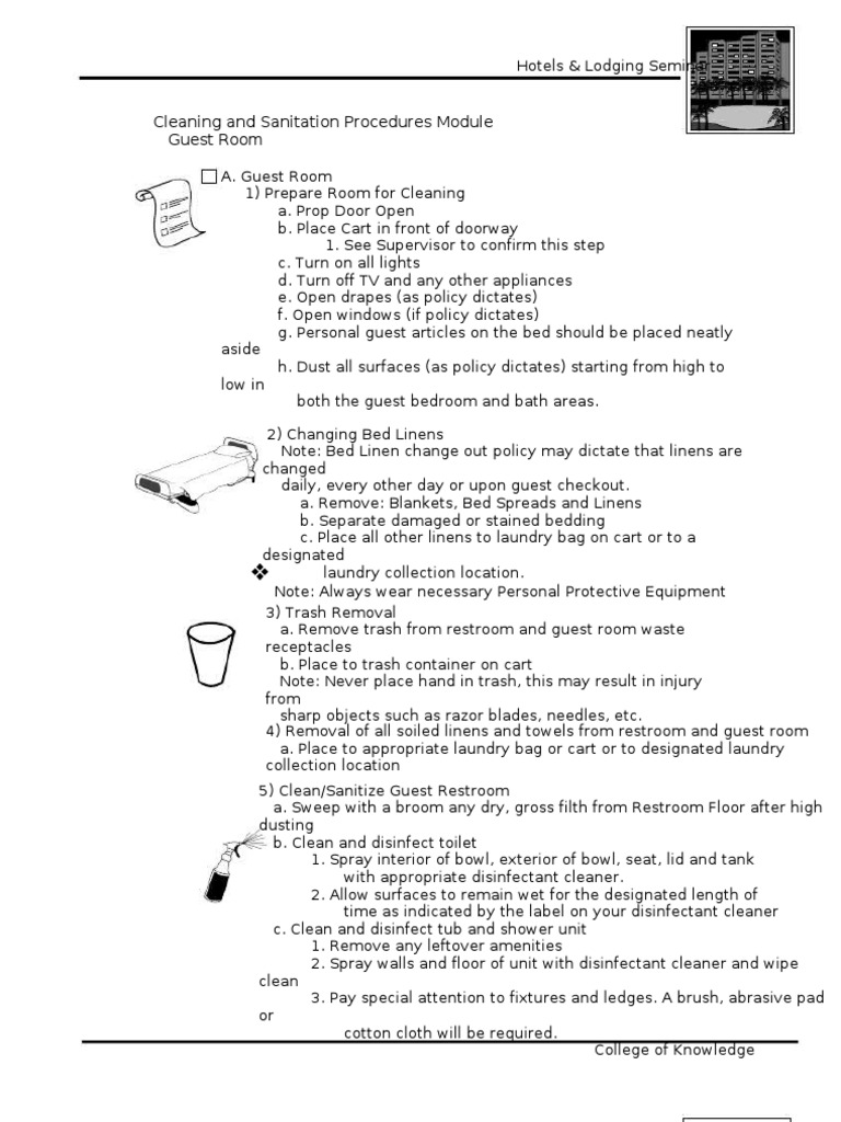 Cleaning and Sanitation Procedures Module Guest Room | PDF ...