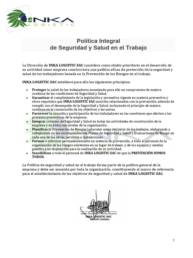 POLITICA INTEGRADA-DE-SEGURIDAD-SALUD-OCUPACIONAL-Y-MEDIO-AMBIENTE ...