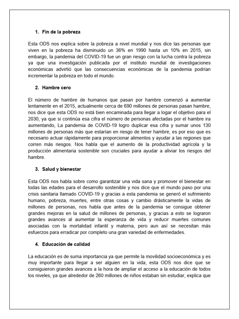 Impacto del COVID-19 en ODS Globales | PDF | Pobreza e indigencia ...