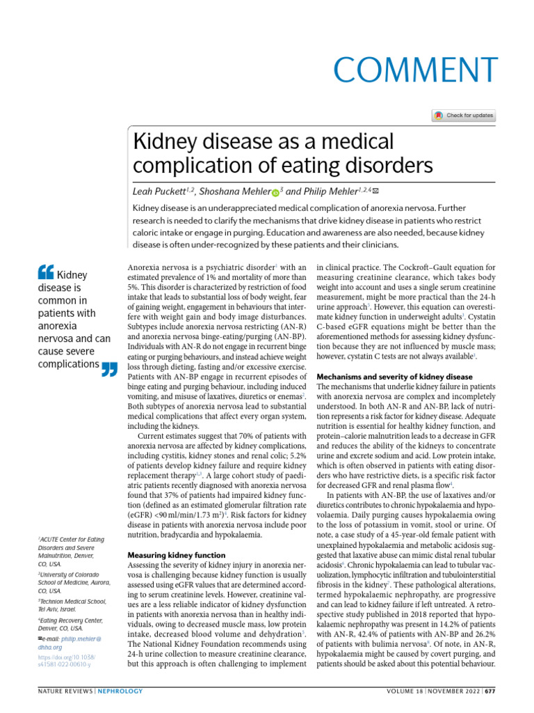 Kidney Disease As A Medical Complication of Eating Disorders | PDF ...