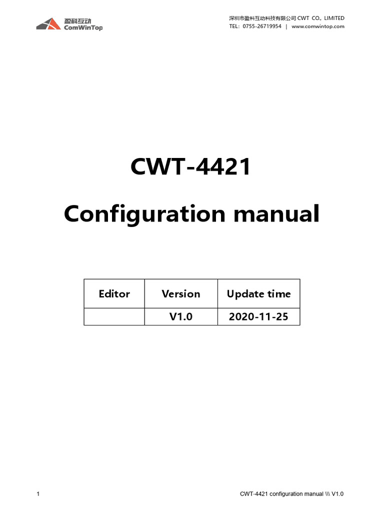 CWT-4421 Configuration Manual V1.0 | PDF | Transmission Control ...
