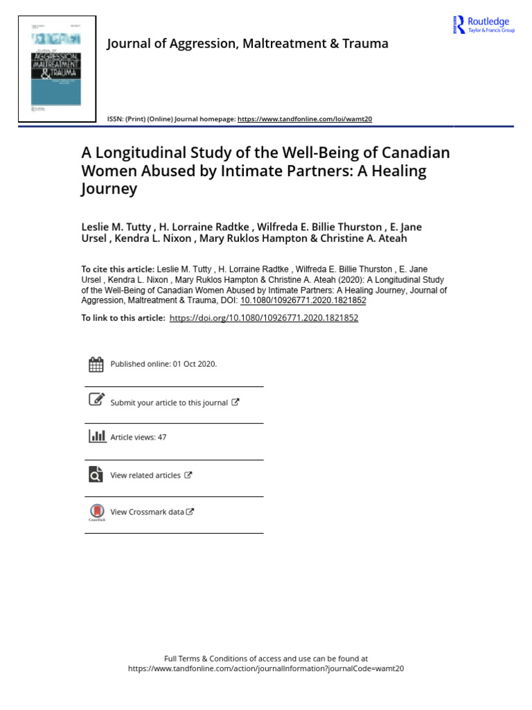 A Longitudinal Study of The Well-Being of Canadian Women Abused by ...