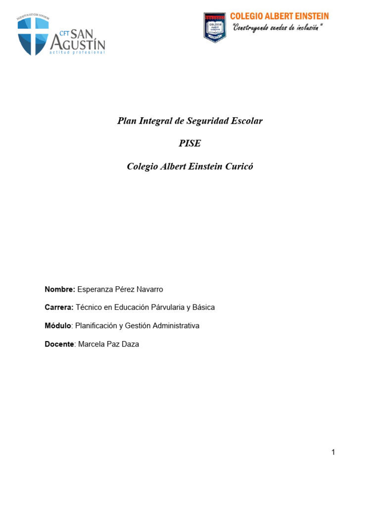 Plan Integral de Seguridad Escolar PISE | PDF | Salud y bienestar ...