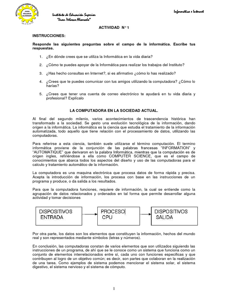 Informatica Clase 1 | PDF | Hardware de la computadora | Periférico
