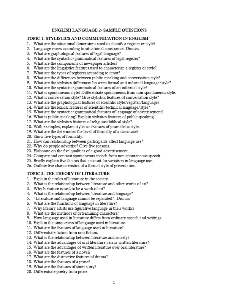 English Language Stylistics & Literature Questions | PDF | Poetry | Novels