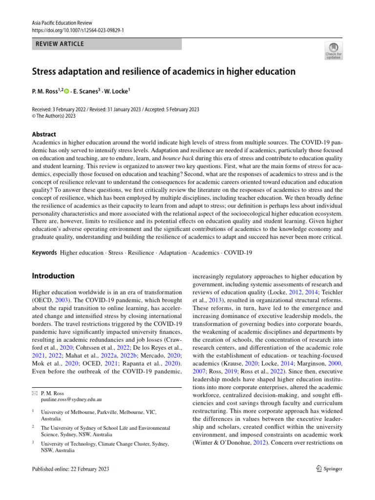 Stress and Resilience in Academia | PDF | Pedagogy | Psychological ...